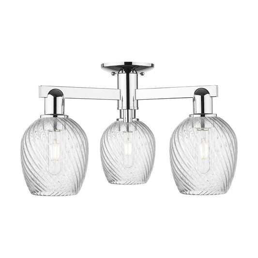 Innovations Salina 23.25in 3-Light Semi-Flush Mount | Industrial Modern Polished Chrome and Clear Spiral Fluted Glass | Living Room | Model 716-3F-PC-G292