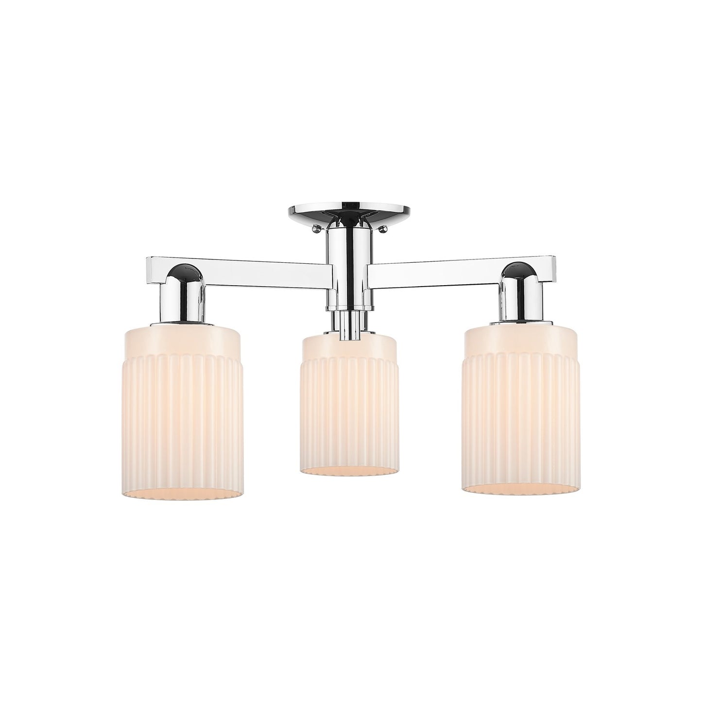 Innovations Hadley 22in 3-Light Semi-Flush Mount | Industrial Modern Polished Chrome and Matte White Ribbed Glass | Kitchen & | Model 716-3F-PC-G341