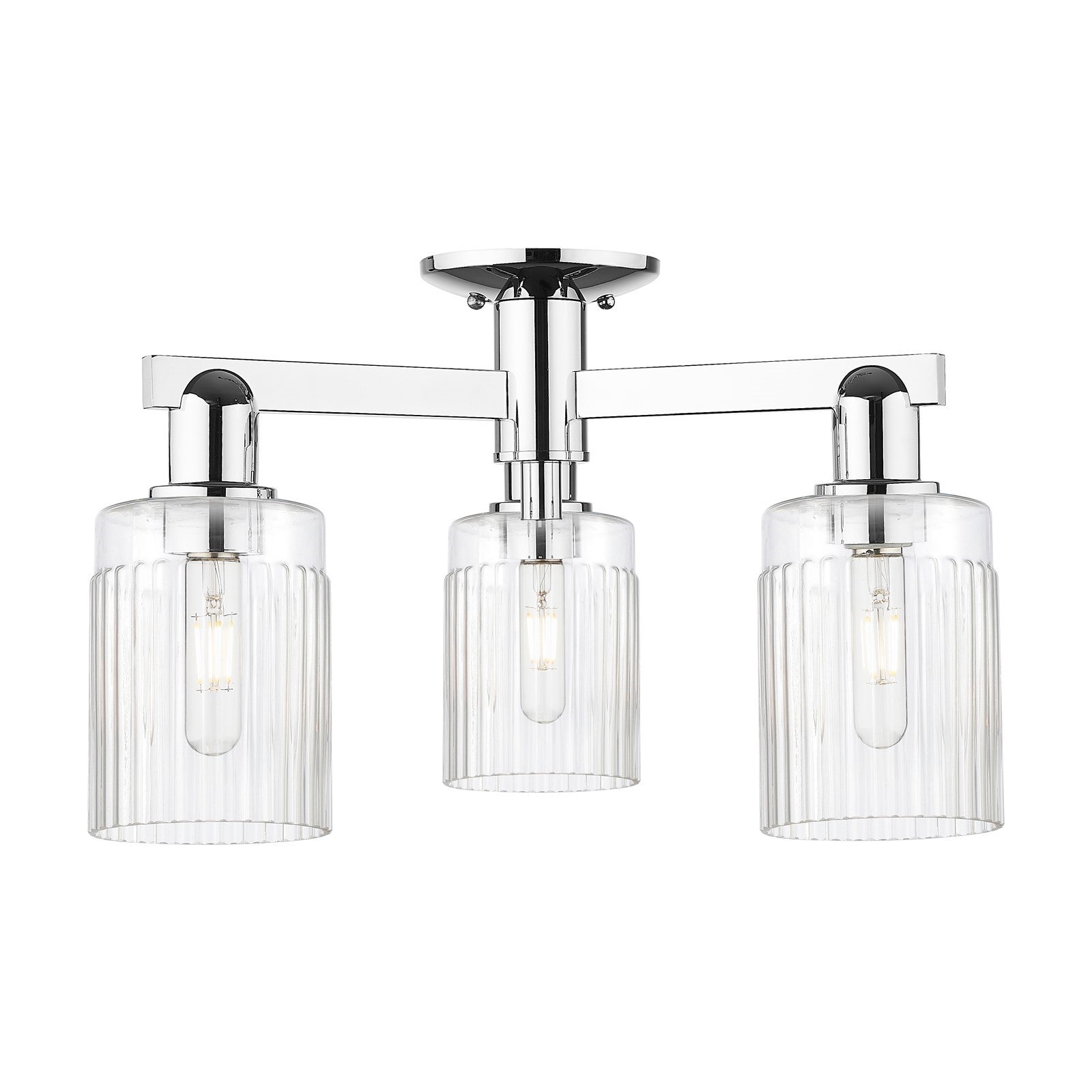 Innovations Hadley 22in 3-Light Semi-Flush Mount | Industrial Polished Chrome Steel and Clear Ribbed Glass | Kitchen & Hallway | Model 716-3F-PC-G342