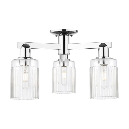 Innovations Hadley 22in 3-Light Semi-Flush Mount | Industrial Polished Chrome Steel and Clear Ribbed Glass | Kitchen & Hallway | Model 716-3F-PC-G342