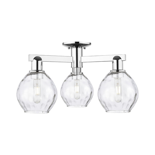 Innovations Waverly 24in 3-Light Semi-Flush Mount | Industrial Polished Chrome and Clear Glass | Entryway & Hallway | 23.5 x 10.38 | Model 716-3F-PC-G362