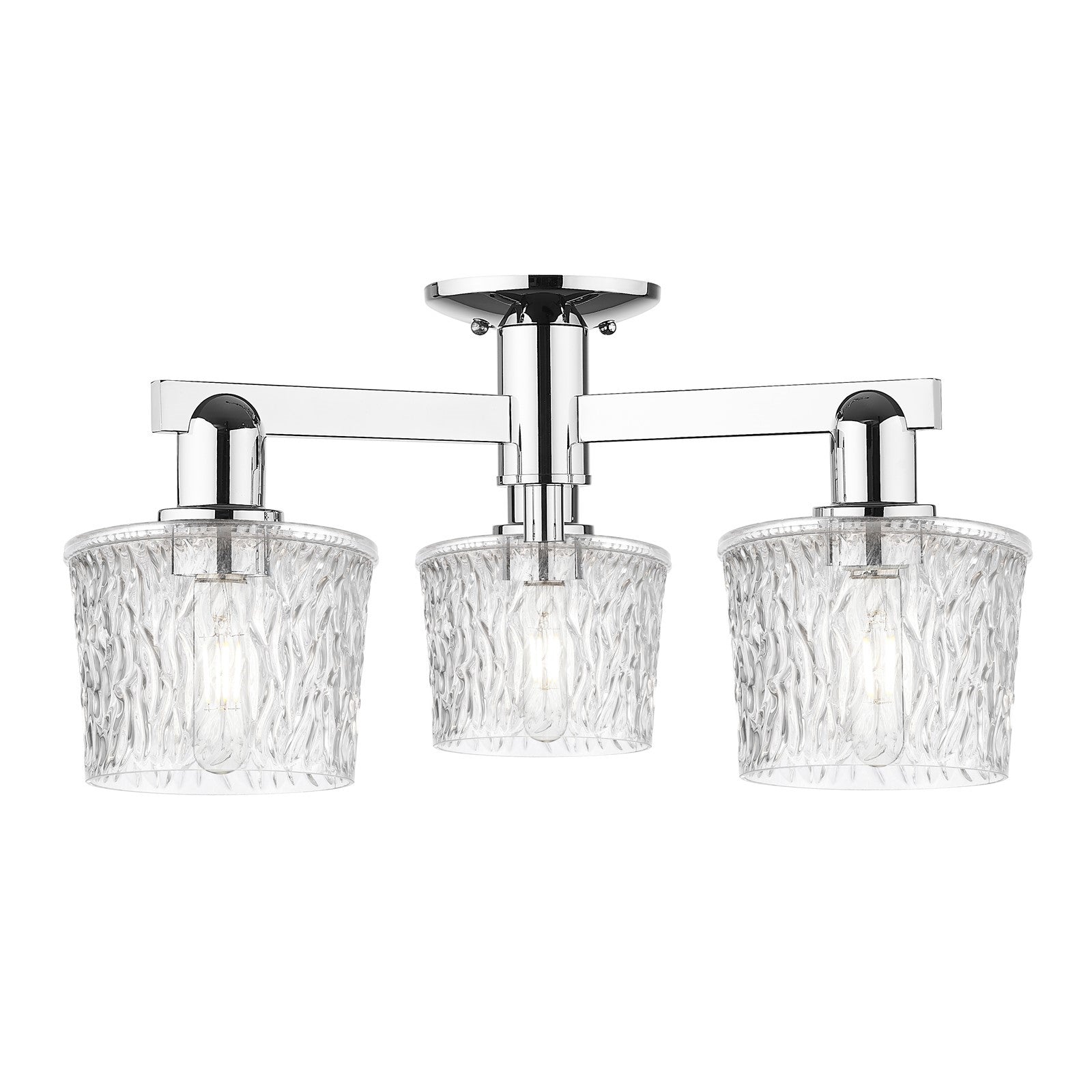Innovations Niagara 24in 3-Light Semi-Flush Mount | Industrial Modern Contempo Polished Chrome Steel and Clear Textured Glass | Model 716-3F-PC-G402