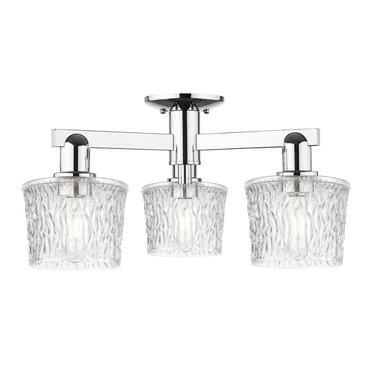 Innovations Niagara 24in 3-Light Semi-Flush Mount | Industrial Modern Contempo Polished Chrome Steel and Clear Textured Glass | Model 716-3F-PC-G402