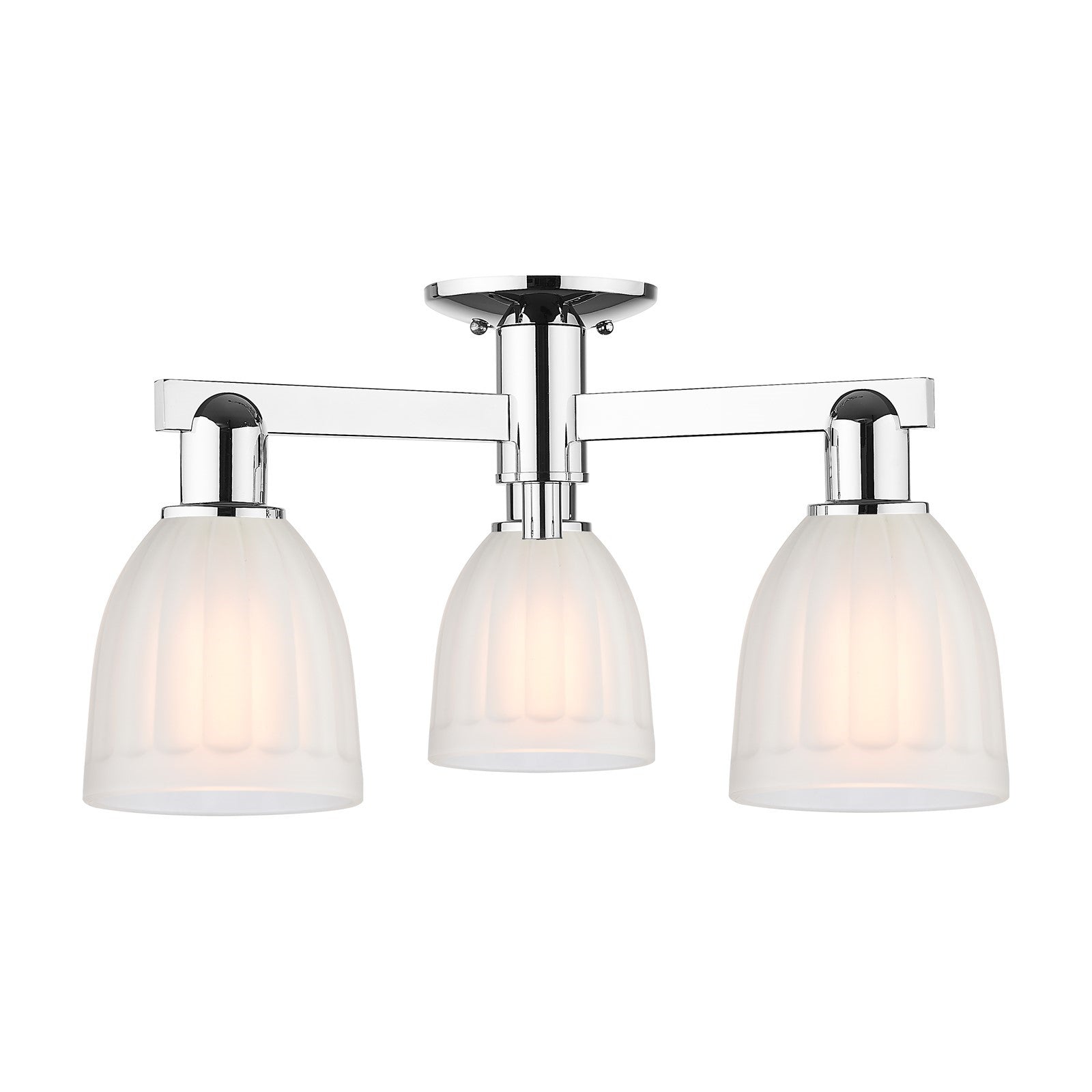 Innovations Brookfield 23in 3-Light Semi-Flush Mount | Industrial Polished Chrome and White Frosted Ribbed Glass | Living Room & | Model 716-3F-PC-G441