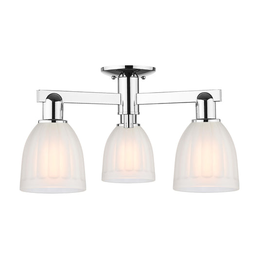 Innovations Brookfield 23in 3-Light Semi-Flush Mount | Industrial Polished Chrome and White Frosted Ribbed Glass | Living Room & | Model 716-3F-PC-G441