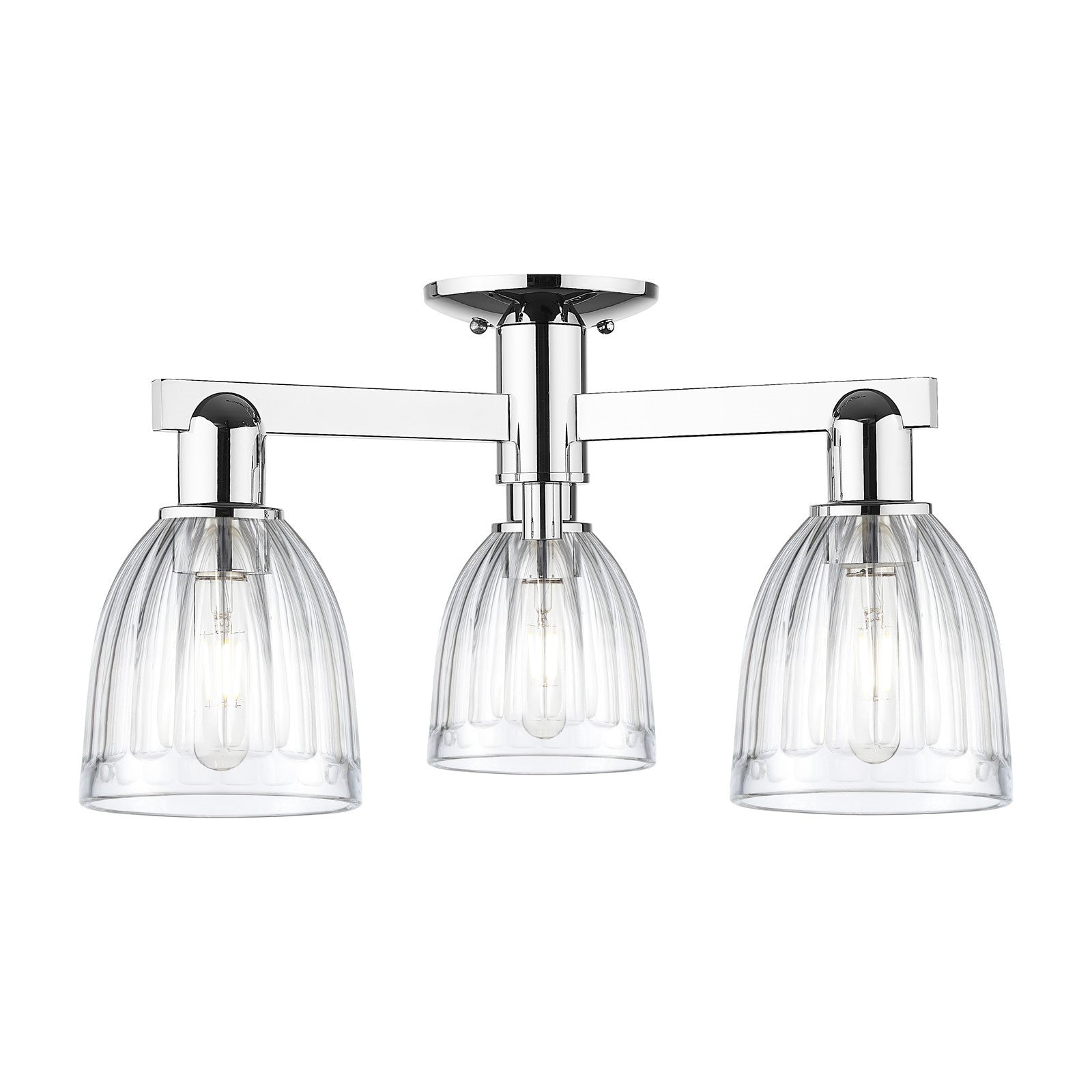 Innovations Brookfield 23in 3-Light Semi-Flush Mount | Industrial Polished Chrome Steel and Clear Ribbed Glass | Living Room & | Model 716-3F-PC-G442