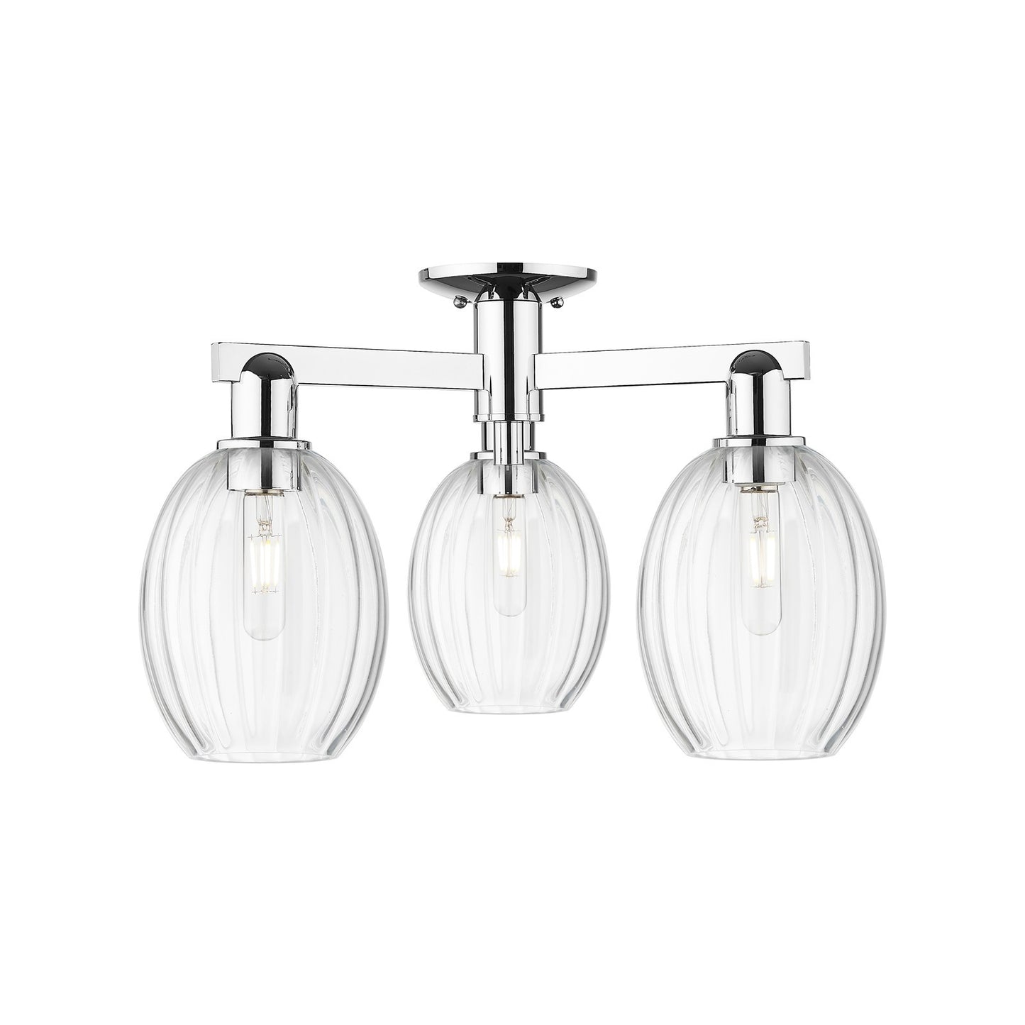 Innovations Preston Bulb 23.75in 3-Light Semi-Flush Mount | Industrial Polished Chrome Steel and Clear Glass | Damp Rated | Model 716-3F-PC-G459-6CL