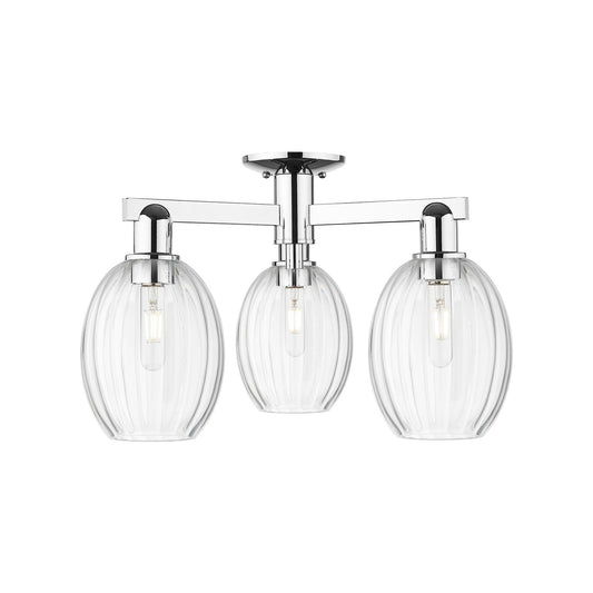 Innovations Preston Bulb 23.75in 3-Light Semi-Flush Mount | Industrial Polished Chrome Steel and Clear Glass | Damp Rated | Model 716-3F-PC-G459-6CL