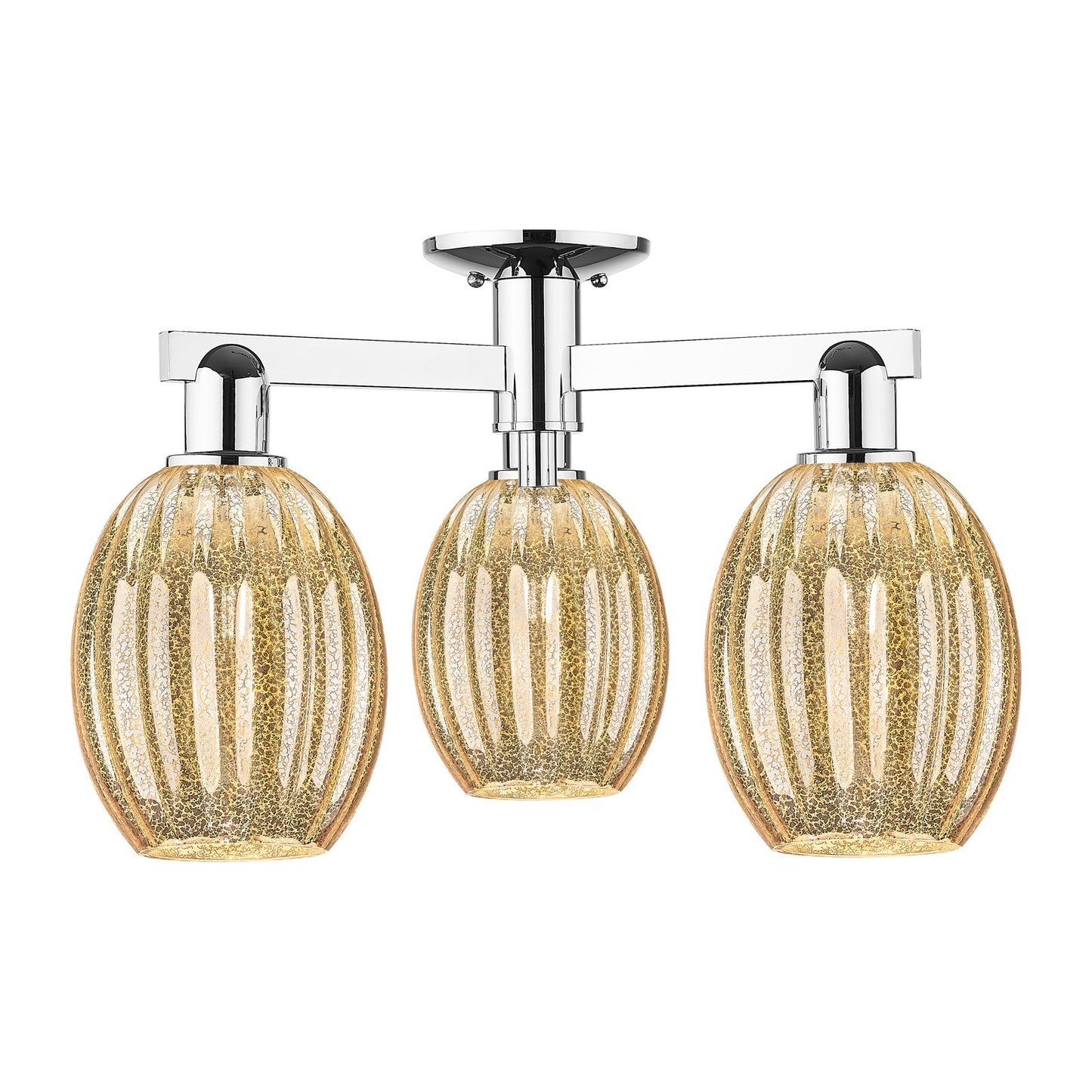 Innovations Preston Bulb 23.75in 3-Light Semi-Flush Mount | Industrial Polished Chrome and Mercury Glass | Kitchen & Hallway | Model 716-3F-PC-G459-6ME