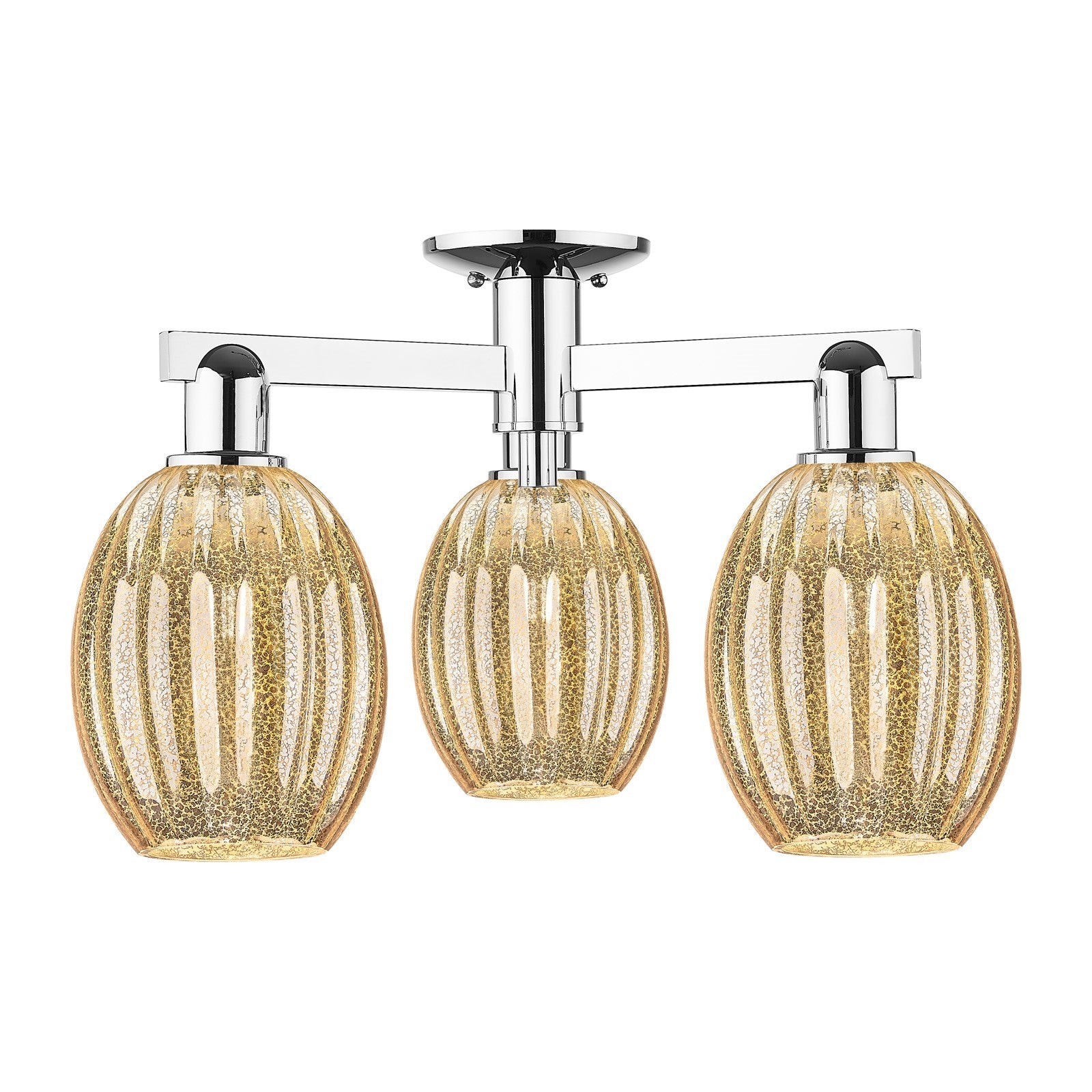 Innovations Preston Bulb 23.75in 3-Light Semi-Flush Mount | Industrial Polished Chrome and Mercury Glass | Kitchen & Hallway | Model 716-3F-PC-G459-6ME
