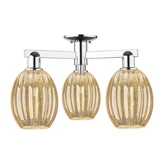 Innovations Preston Bulb 23.75in 3-Light Semi-Flush Mount | Industrial Polished Chrome and Mercury Glass | Kitchen & Hallway | Model 716-3F-PC-G459-6ME