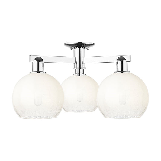 Innovations Brookhaven Globe 25.5in 3-Light Semi-Flush Mount | Industrial Polished Chrome and Opal Glass | Living Room & | Model 716-3F-PC-G483-8OP
