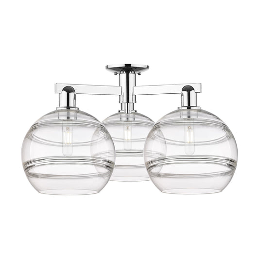 Innovations Rochester 28in 3-Light Semi-Flush Mount | Industrial Polished Chrome and Clear Glass | Entryway & Hallway | 27.5 x | Model 716-3F-PC-G556-10CL