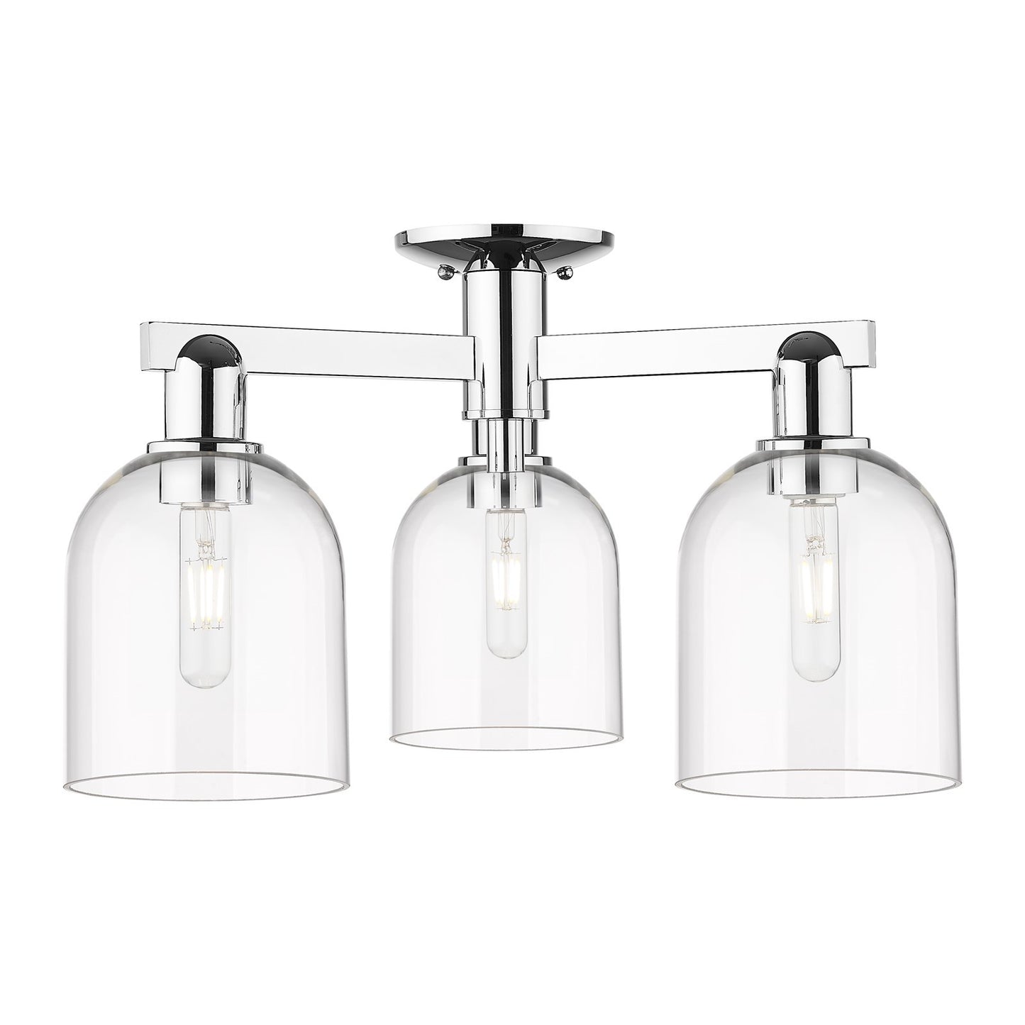 Innovations Bella 23in 3-Light Semi-Flush Mount | Polished Chrome Steel and Clear Bell Glass | Damp Location Living Room & | Model 716-3F-PC-G558-6CL