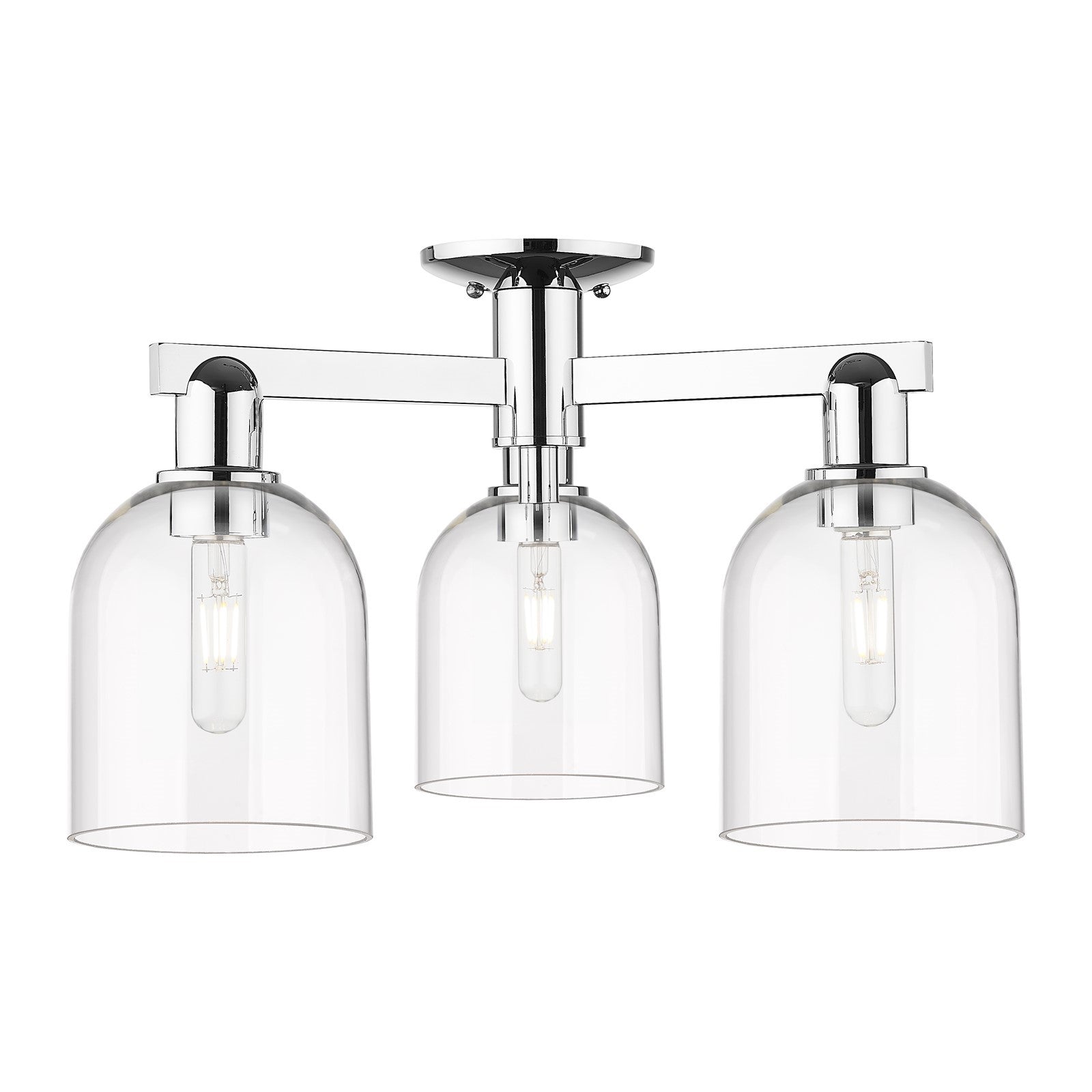 Innovations Bella 23in 3-Light Semi-Flush Mount | Polished Chrome Steel and Clear Bell Glass | Damp Location Living Room & | Model 716-3F-PC-G558-6CL