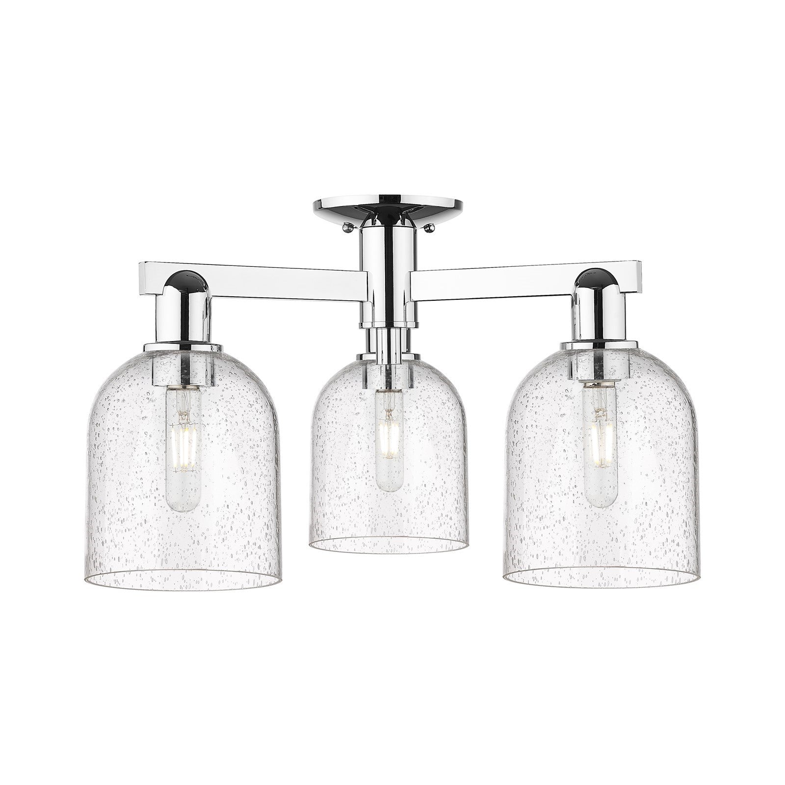 Innovations Bella 23in 3-Light Semi-Flush Mount | Industrial Polished Chrome Steel and Seedy Bell Glass | Damp-Rated Entryway | Model 716-3F-PC-G558-6SDY