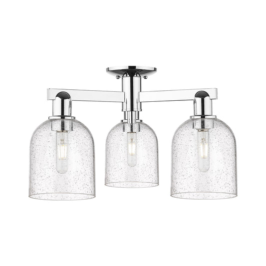 Innovations Bella 23in 3-Light Semi-Flush Mount | Industrial Polished Chrome Steel and Seedy Bell Glass | Damp-Rated Entryway | Model 716-3F-PC-G558-6SDY