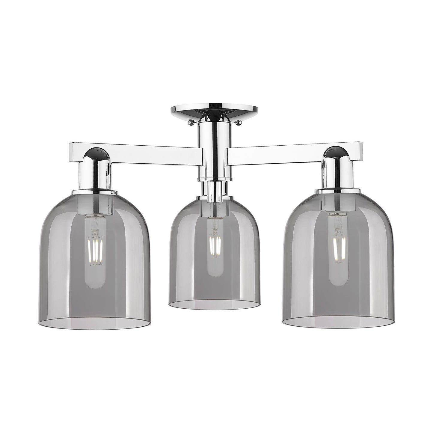 Innovations Bella 23in 3-Light Semi-Flush Mount | Industrial Polished Chrome and Light Smoke Glass | Living Room & Hallway Damp | Model 716-3F-PC-G558-6SM