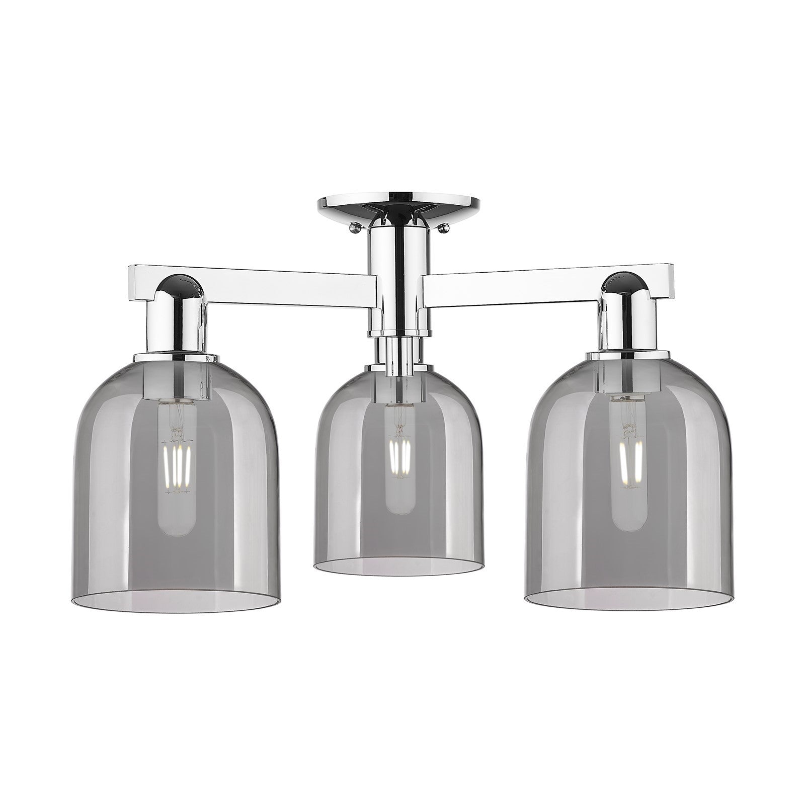 Innovations Bella 23in 3-Light Semi-Flush Mount | Industrial Polished Chrome and Light Smoke Glass | Living Room & Hallway Damp | Model 716-3F-PC-G558-6SM
