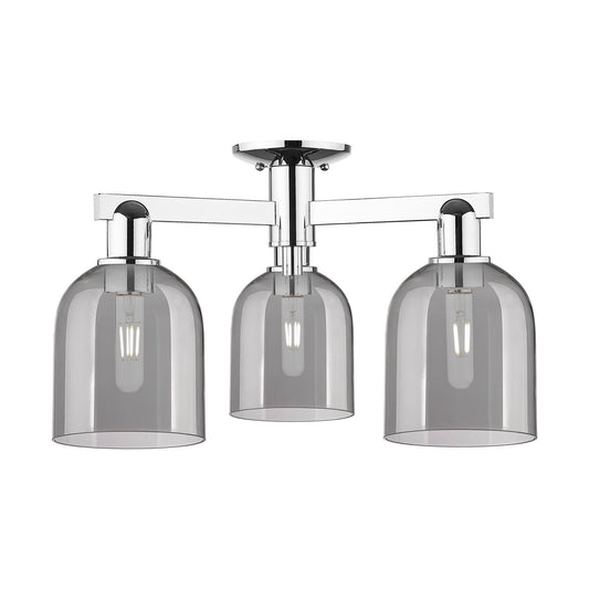 Innovations Bella 23in 3-Light Semi-Flush Mount | Industrial Polished Chrome and Light Smoke Glass | Living Room & Hallway Damp | Model 716-3F-PC-G558-6SM