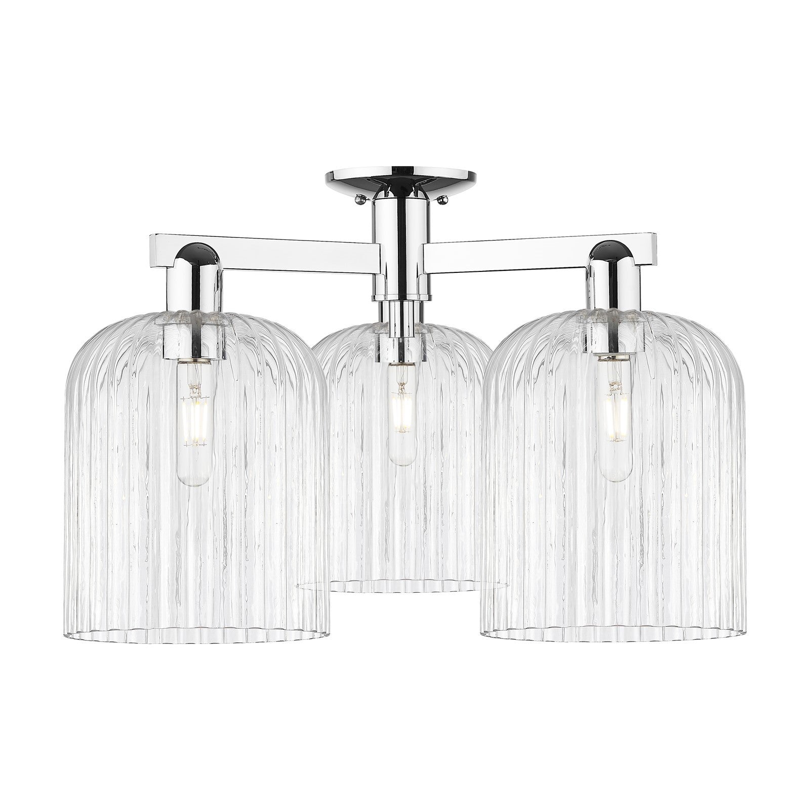 Innovations Bridal Veil 26in 3-Light Semi-Flush Mount | Industrial Polished Chrome and Clear Ribbed Glass | Entryway & Hallway | Model 716-3F-PC-G559-8CL
