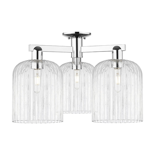 Innovations Bridal Veil 26in 3-Light Semi-Flush Mount | Industrial Polished Chrome and Clear Ribbed Glass | Entryway & Hallway | Model 716-3F-PC-G559-8CL