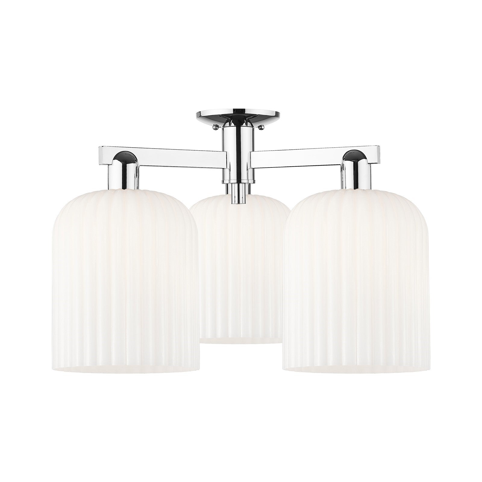 Innovations Bridal Veil 26in 3-Light Semi-Flush Mount | Polished Chrome Steel and Gloss White Ribbed Glass | Damp Location | Model 716-3F-PC-G559-8GWH