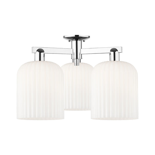 Innovations Bridal Veil 26in 3-Light Semi-Flush Mount | Polished Chrome Steel and Gloss White Ribbed Glass | Damp Location | Model 716-3F-PC-G559-8GWH