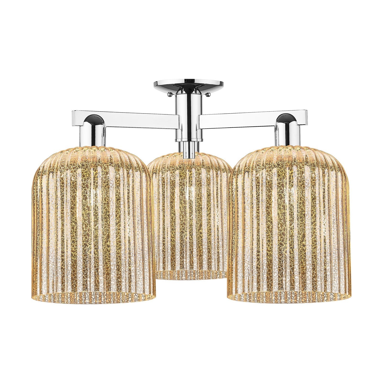 Innovations Bridal Veil 26in 3-Light Semi-Flush Mount | Industrial Polished Chrome and Mercury Ribbed Glass | Damp Location | Model 716-3F-PC-G559-8ME