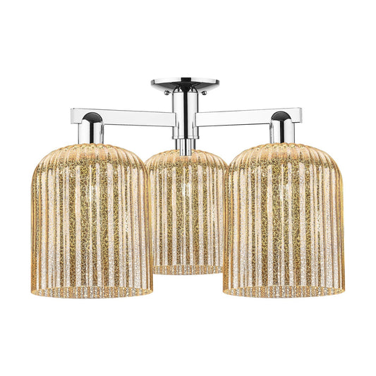 Innovations Bridal Veil 26in 3-Light Semi-Flush Mount | Industrial Polished Chrome and Mercury Ribbed Glass | Damp Location | Model 716-3F-PC-G559-8ME