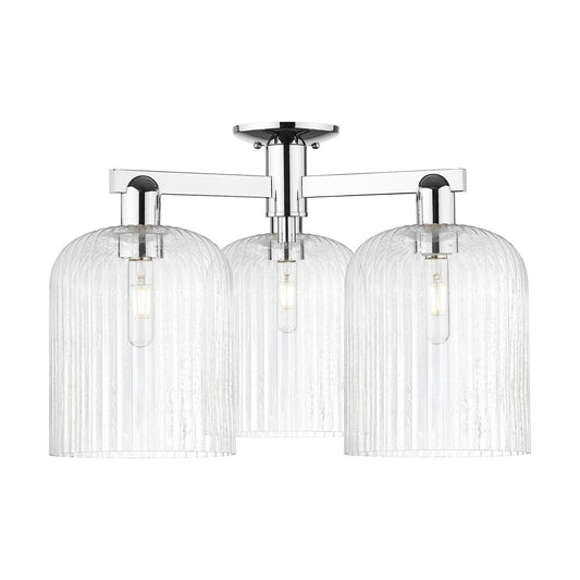 Innovations Bridal Veil 26in 3-Light Semi-Flush Mount | Industrial Polished Chrome Steel and Seedy Glass | Entryway & Hallway | Model 716-3F-PC-G559-8SDY
