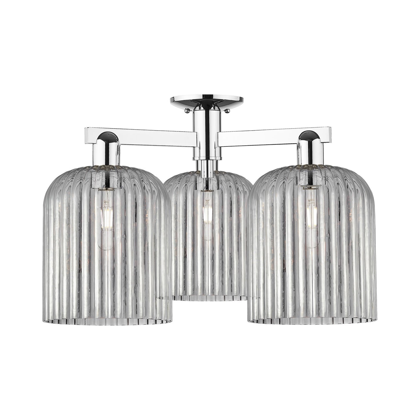 Innovations Bridal Veil 26in 3-Light Semi-Flush Mount | Industrial Modern Polished Chrome and Light Smoke Ribbed Glass | Model 716-3F-PC-G559-8SM