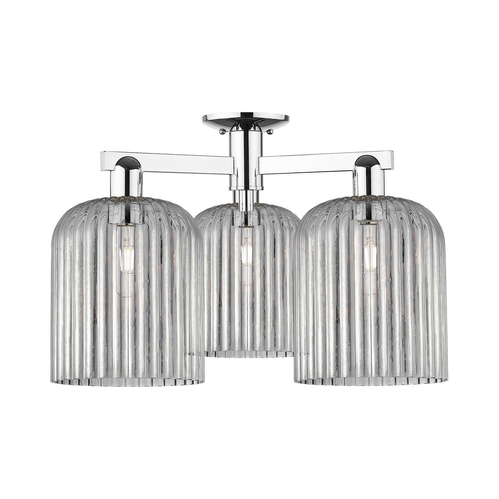 Innovations Bridal Veil 26in 3-Light Semi-Flush Mount | Industrial Modern Polished Chrome and Light Smoke Ribbed Glass | Model 716-3F-PC-G559-8SM