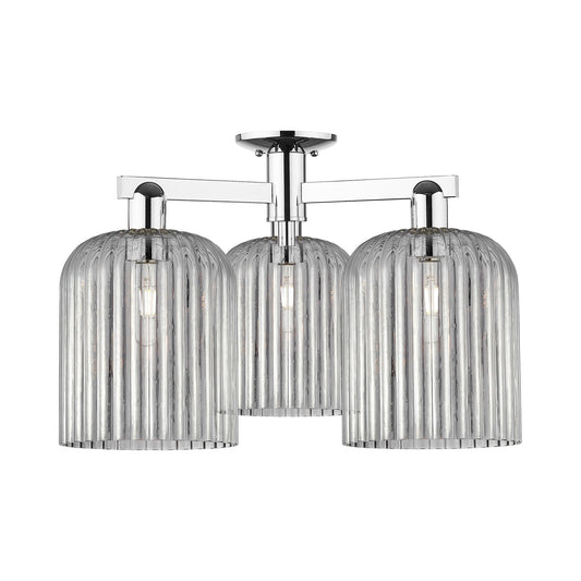 Innovations Bridal Veil 26in 3-Light Semi-Flush Mount | Industrial Modern Polished Chrome and Light Smoke Ribbed Glass | Model 716-3F-PC-G559-8SM