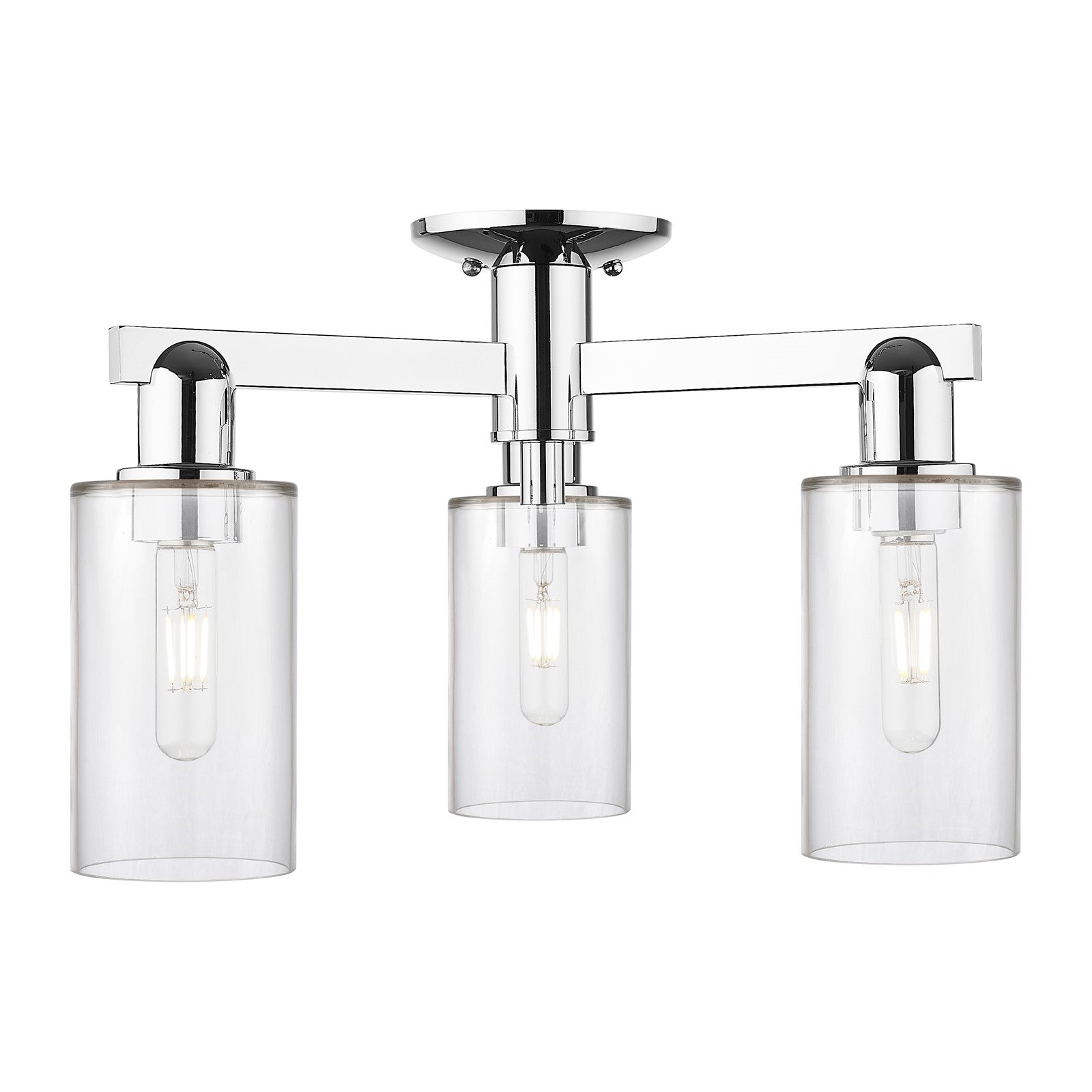 Innovations Clymer 21in 3-Light Semi-Flush Mount | Industrial Polished Chrome and Clear Glass | Entryway & Hallway | 21.38 x 10.75 | Model 716-3F-PC-G802