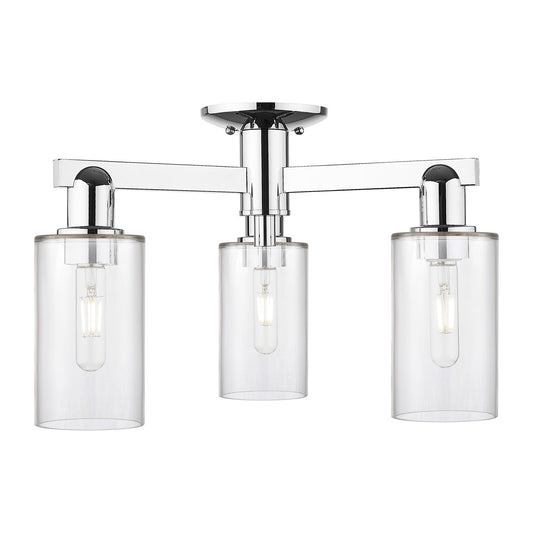 Innovations Clymer 21in 3-Light Semi-Flush Mount | Industrial Polished Chrome and Clear Glass | Entryway & Hallway | 21.38 x 10.75 | Model 716-3F-PC-G802