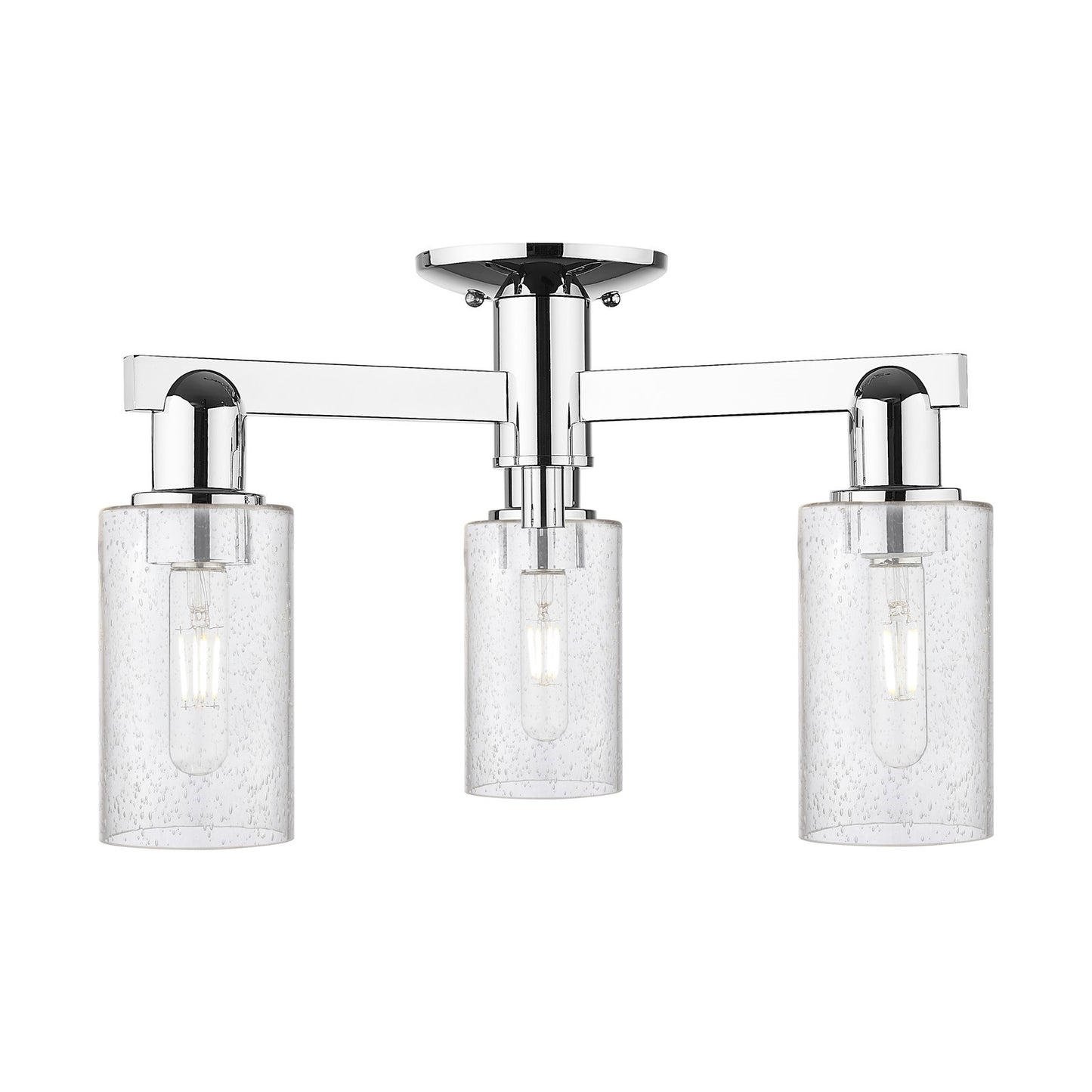 Innovations Clymer 21in 3-Light Semi-Flush Mount | Industrial Polished Chrome Steel and Seedy Glass | Entryway & Hallway | 21.38 x | Model 716-3F-PC-G804