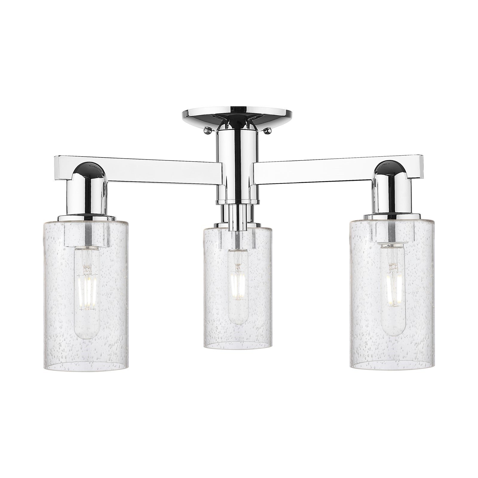 Innovations Clymer 21in 3-Light Semi-Flush Mount | Industrial Polished Chrome Steel and Seedy Glass | Entryway & Hallway | 21.38 x | Model 716-3F-PC-G804
