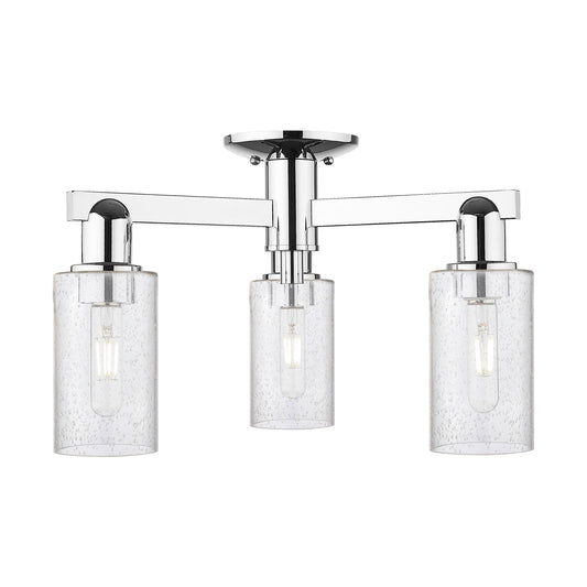 Innovations Clymer 21in 3-Light Semi-Flush Mount | Industrial Polished Chrome Steel and Seedy Glass | Entryway & Hallway | 21.38 x | Model 716-3F-PC-G804