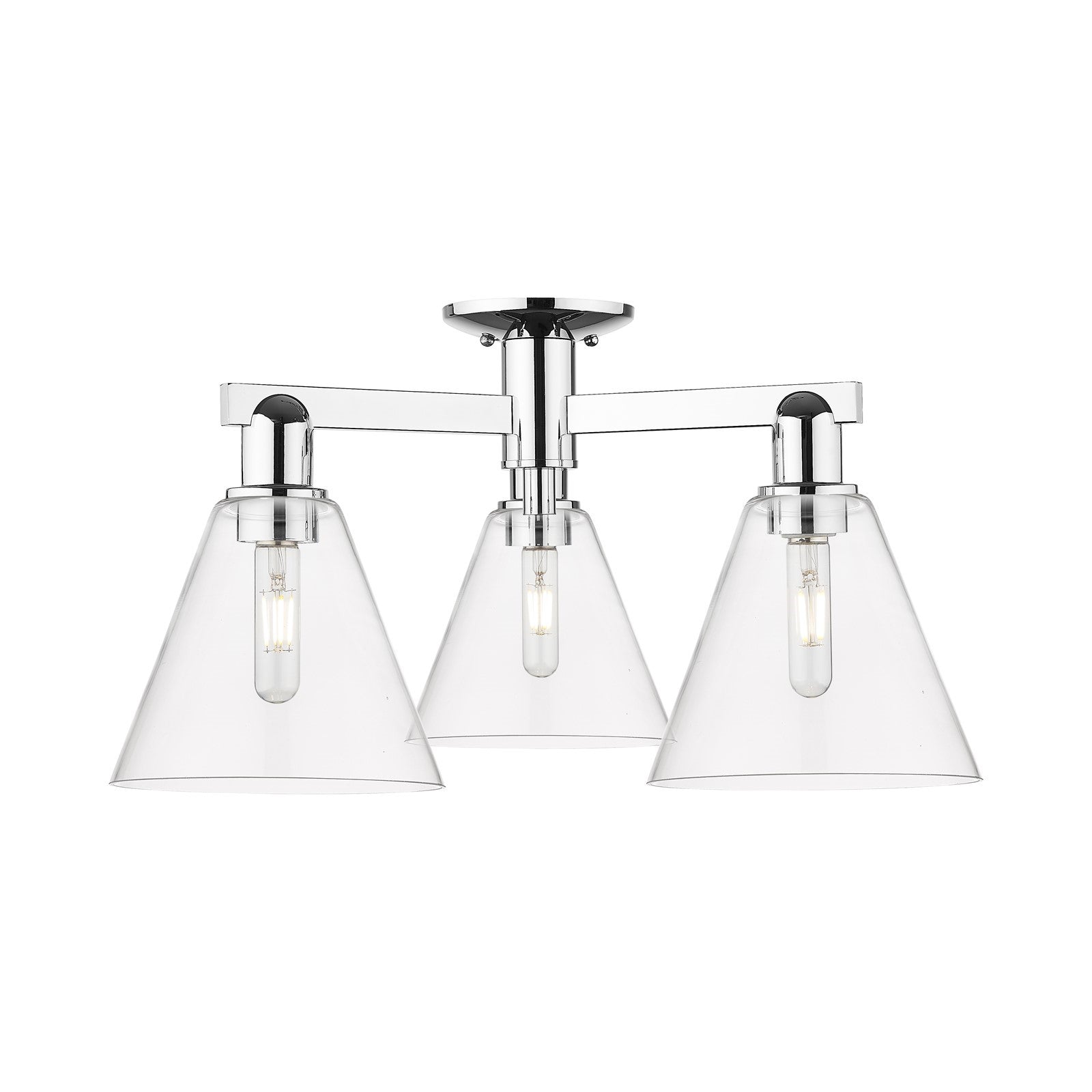 Innovations Berkshire Glass 26in 3-Light Semi-Flush Mount | Industrial Polished Chrome Steel and Clear Glass | Entryway & Hallway | Model 716-3F-PC-GBC-82
