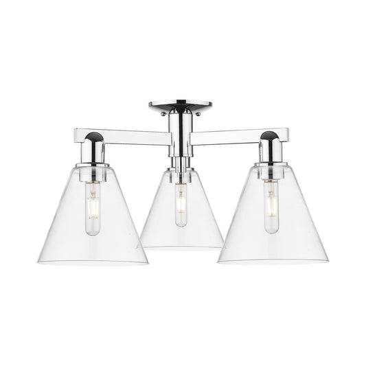 Innovations Berkshire Glass 26in 3-Light Semi-Flush Mount | Industrial Polished Chrome Steel and Clear Glass | Entryway & Hallway | Model 716-3F-PC-GBC-82