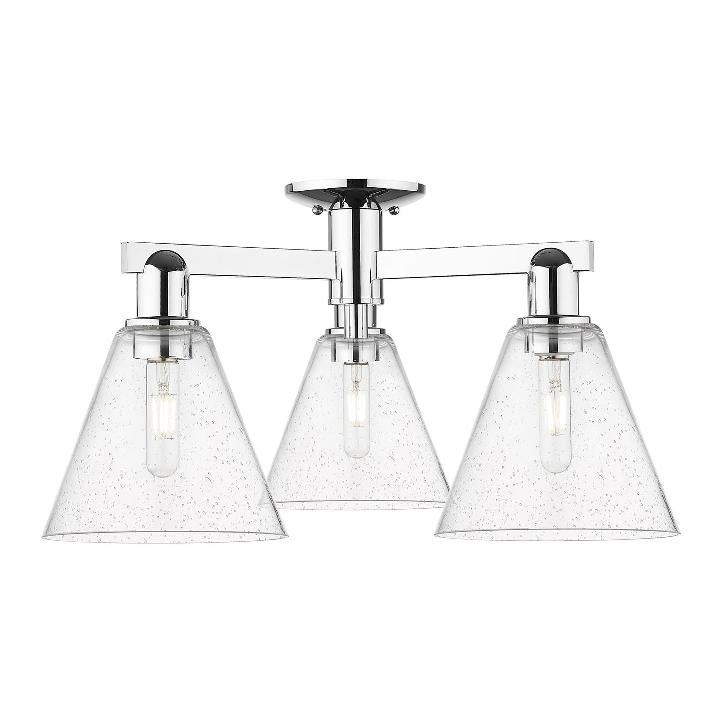 Innovations Berkshire Glass 25.5in 3-Light Semi-Flush Mount | Industrial Polished Chrome Steel and Seedy Glass Cone Shade | Damp | Model 716-3F-PC-GBC-84