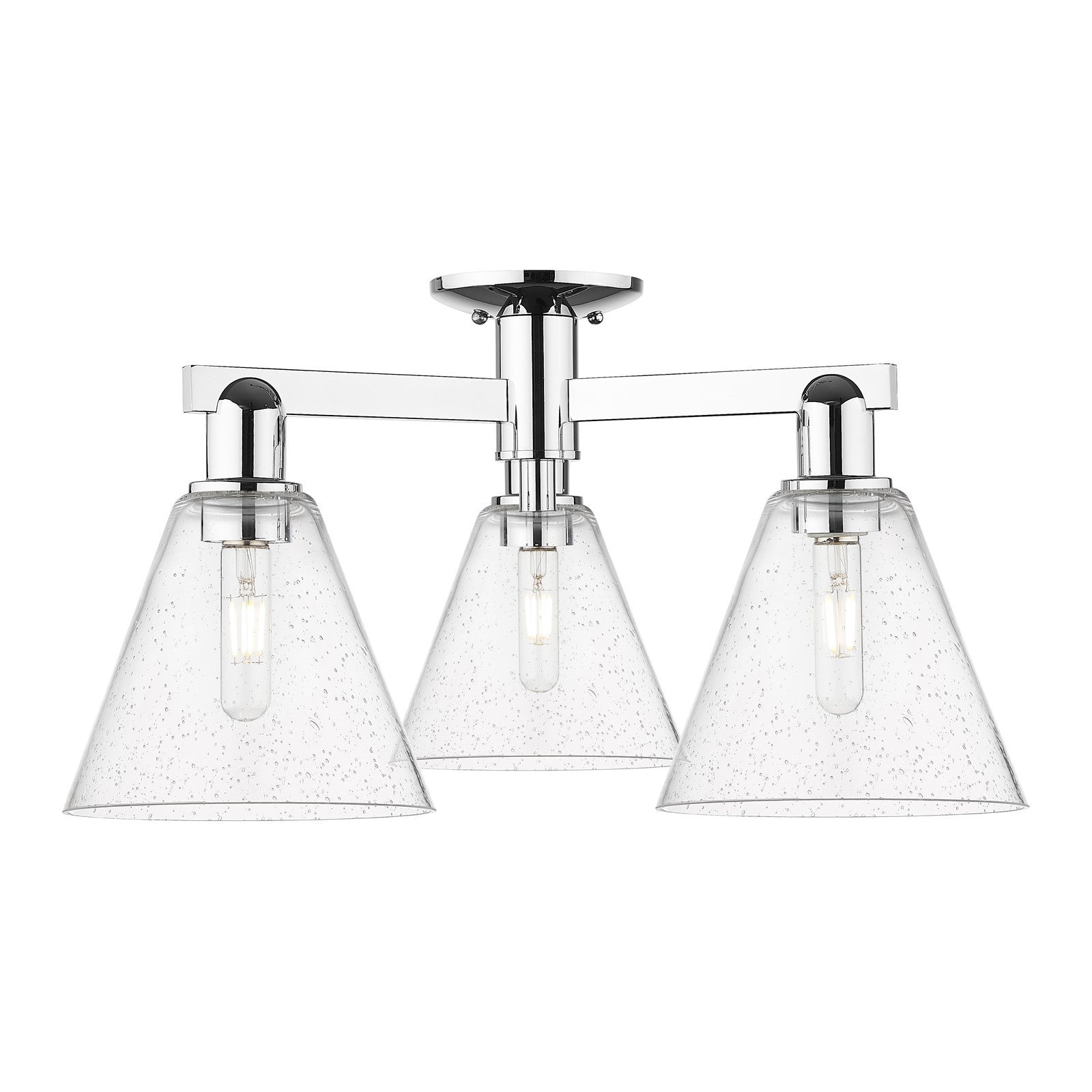 Innovations Berkshire Glass 25.5in 3-Light Semi-Flush Mount | Industrial Polished Chrome Steel and Seedy Glass Cone Shade | Damp | Model 716-3F-PC-GBC-84