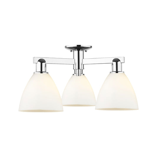 Innovations Bristol 25in 3-Light Semi-Flush Mount | Industrial Modern Polished Chrome and Matte White Glass | Kitchen & Hallway | Model 716-3F-PC-GBD-751