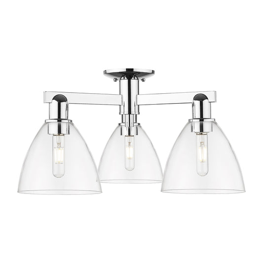 Innovations Bristol 25in 3-Light Semi-Flush Mount | Industrial Polished Chrome Steel and Clear Glass | Kitchen & Hallway | 25 x | Model 716-3F-PC-GBD-752