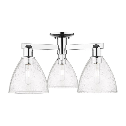 Innovations Bristol 25in 3-Light Semi-Flush Mount | Industrial Polished Chrome Steel and Seedy Glass Dome Shade | Entryway & | Model 716-3F-PC-GBD-754