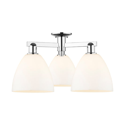 Innovations Bristol 27in 3-Light Semi-Flush Mount | Industrial Polished Chrome and Matte White Glass | Living Room & Entryway | Model 716-3F-PC-GBD-91