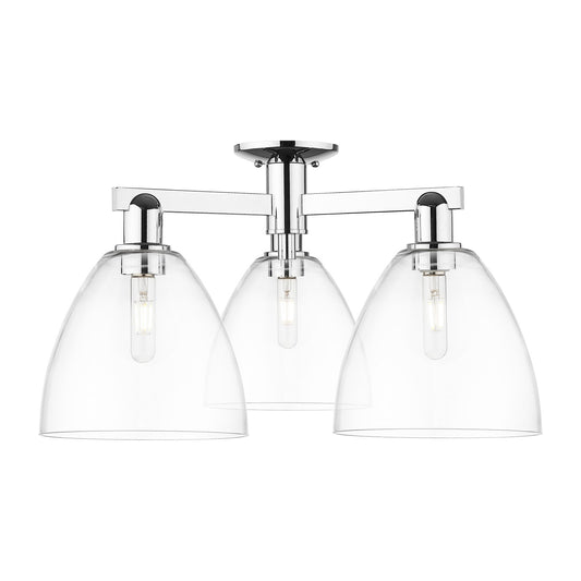 Innovations Bristol 26.5in 3-Light Semi-Flush Mount | Industrial Polished Chrome Steel and Clear Glass | Entryway & Hallway | Model 716-3F-PC-GBD-92