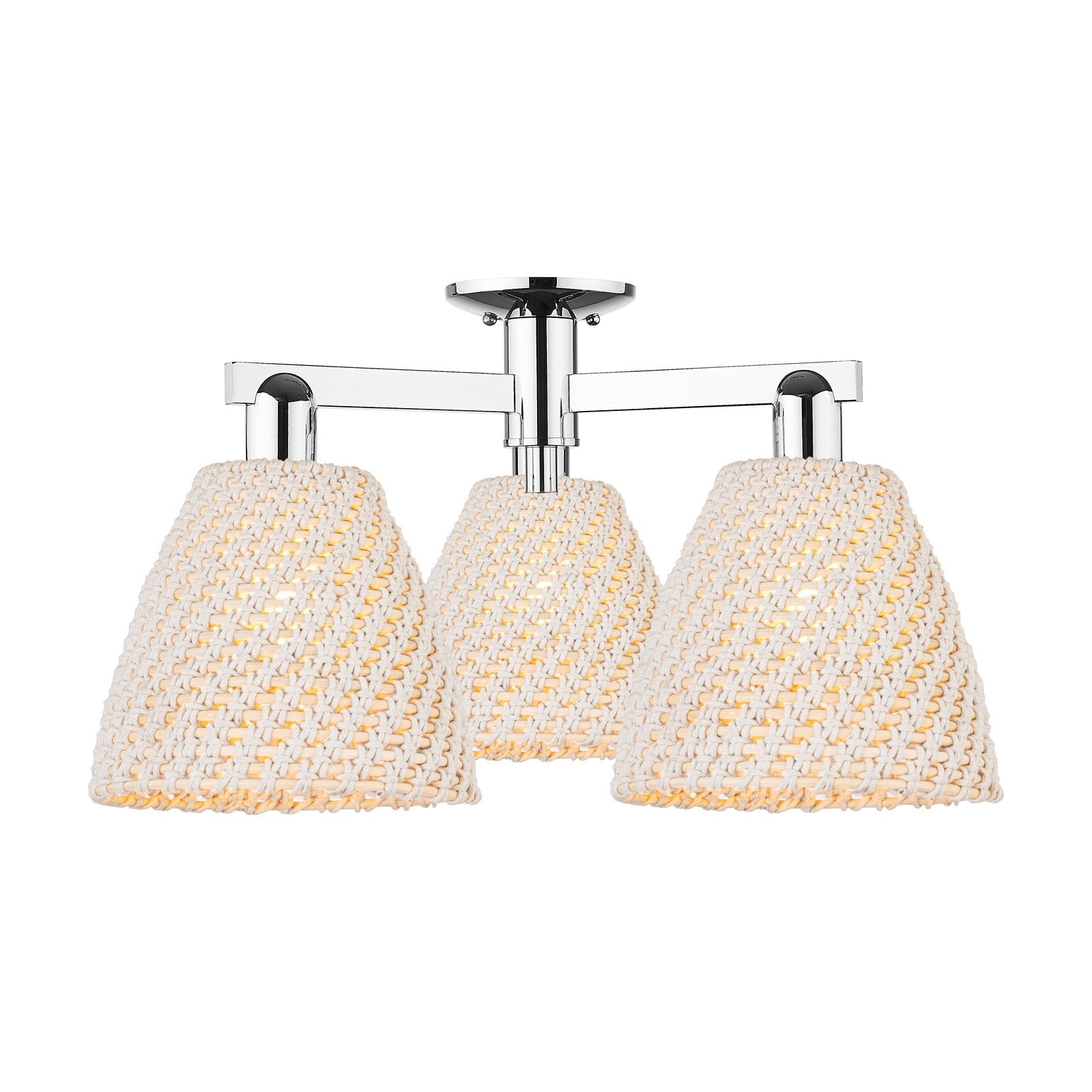 Innovations Bristol Natural 27in 3-Light Semi-Flush Mount | Industrial Polished Chrome and Natural Fiber Dome Shade | Kitchen | Model 716-3F-PC-NBD-9-NAT