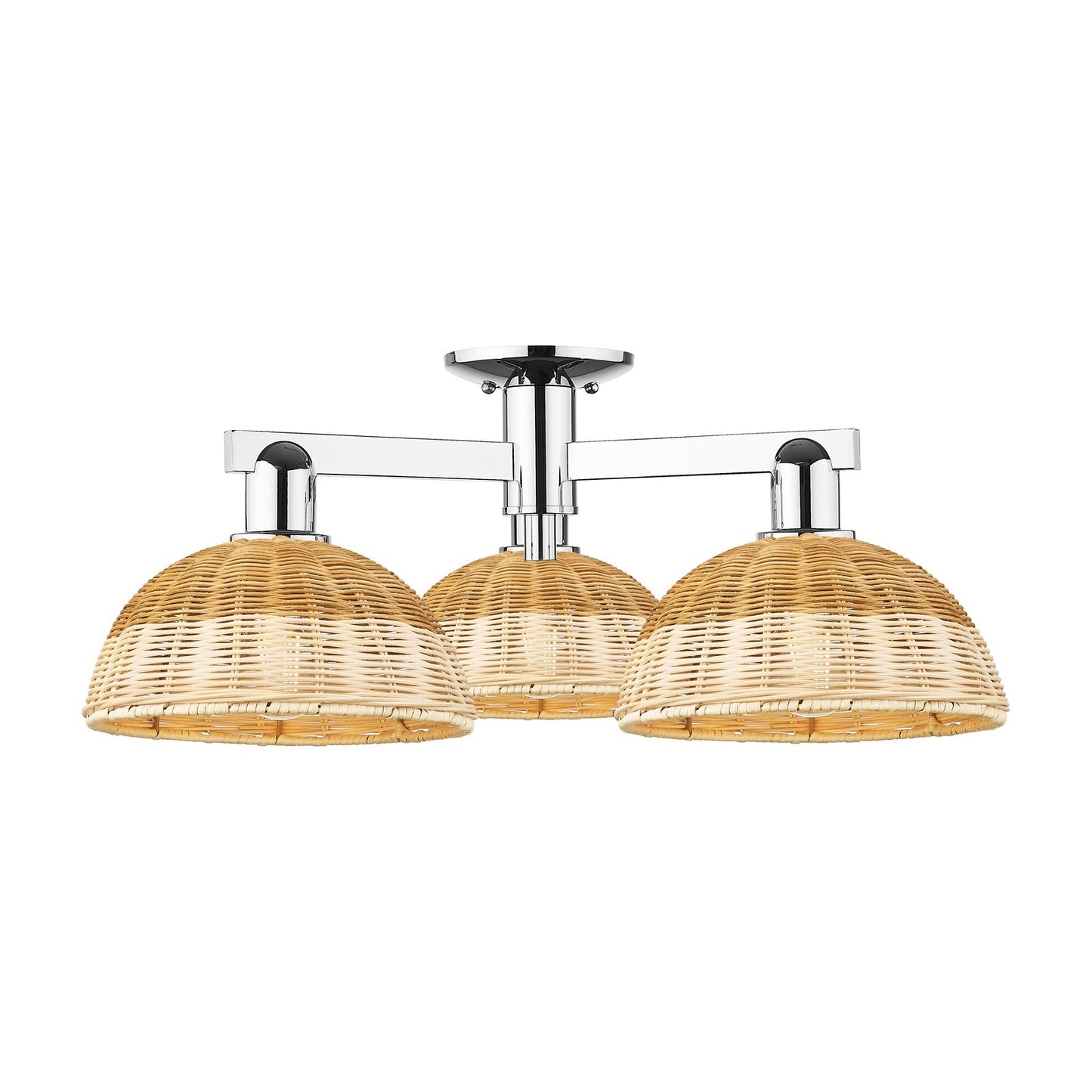 Innovations Bristol Natural II 27in 3-Light Semi-Flush Mount | Industrial Polished Chrome and Natural Fiber Shade | Damp | Model 716-3F-PC-NBD2-9-NAT